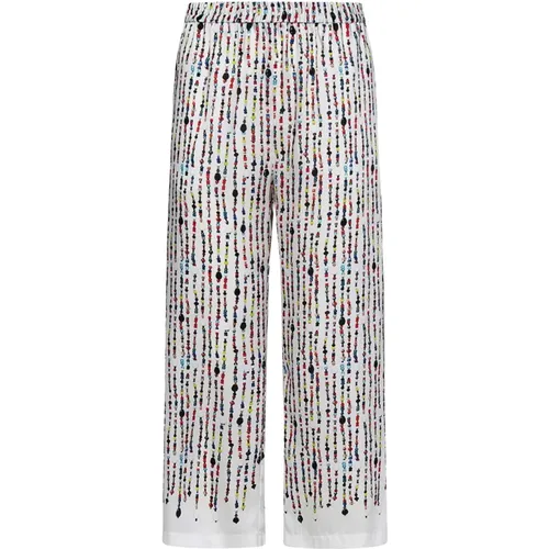White Satin Culotte Trousers with Beads Print , female, Sizes: XS - Msgm - Modalova