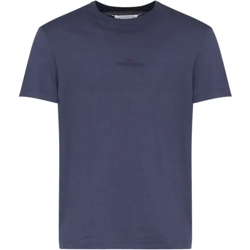 Blaue T-Shirts mit Besticktem Logo , Herren, Größe: M - Maison Margiela - Modalova