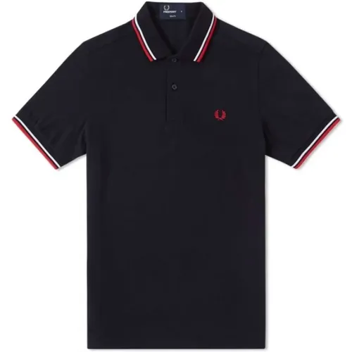 Slim Fit Twin Tipped Polo Navy White Red , Herren, Größe: 2XL - Fred Perry - Modalova