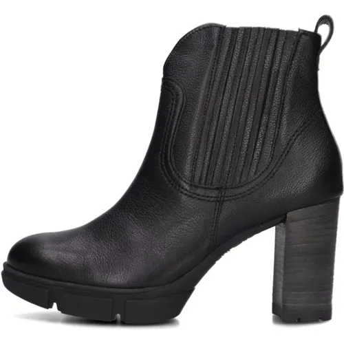 Trendige Schwarze Leder Stiefeletten , Damen, Größe: 38 EU - Paul Green - Modalova