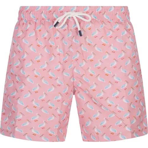 Pelican Pattern Swim Shorts Pink , male, Sizes: L, 2XL, XL - Fedeli - Modalova
