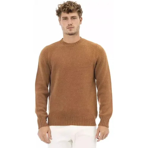 Luxuriöser Crewneck Sweater Beige Alpaka , Herren, Größe: L - Alpha Studio - Modalova