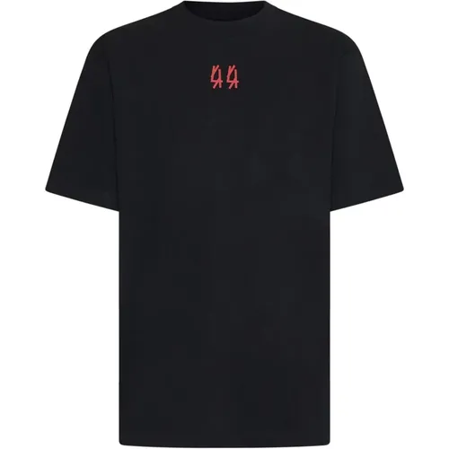 Schwarzes Baumwoll Logo Print T-Shirt , Herren, Größe: L - 44 Label Group - Modalova