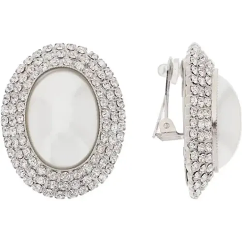 Ovale Ohrringe mit Perle und Kristallen , Damen, Größe: ONE Size - Alessandra Rich - Modalova