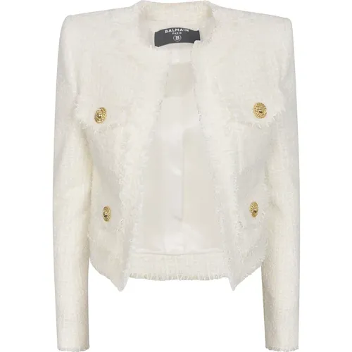 Weiße Tweed Frayed Edge Oberbekleidung - Balmain - Modalova