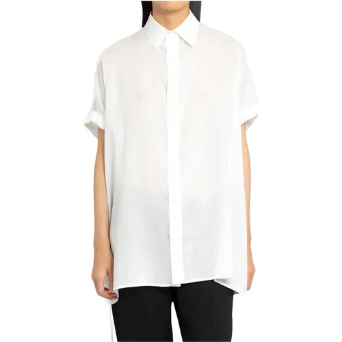 Weiße Bluse mit kurzen Ärmeln und asymmetrischem Saum - Yohji Yamamoto - Modalova