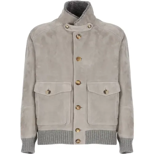 Graue Wildleder Leder Kaschmirjacke - BRUNELLO CUCINELLI - Modalova