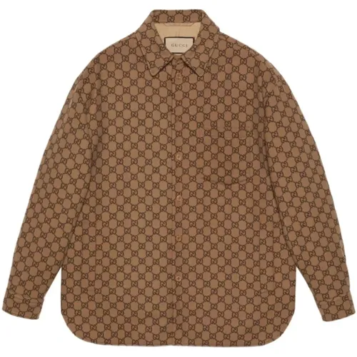 Camel Wool Felted Jacket , male, Sizes: L - Gucci - Modalova