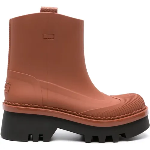 Terrakotta Braun Leder Stiefeletten , Damen, Größe: 36 EU - Chloé - Modalova