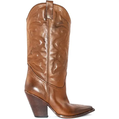 Western Style Leather Cowboy Boots , female, Sizes: 4 1/2 UK - Elena Iachi - Modalova