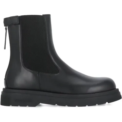 Schwarze Leder Chelsea Boots mit Elastikeinsätzen , Damen, Größe: 36 EU - Woolrich - Modalova