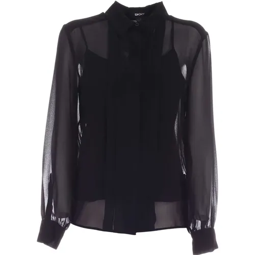 Semi-transparente Plastron Bluse in Schwarz,Weiße Plastron Bluse mit Schwarzem Rücken - DKNY - Modalova