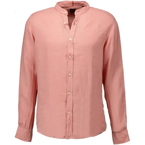 Stylish Linen Race Shirt , male, Sizes: 2XL, M, XL - Boss Orange - Modalova