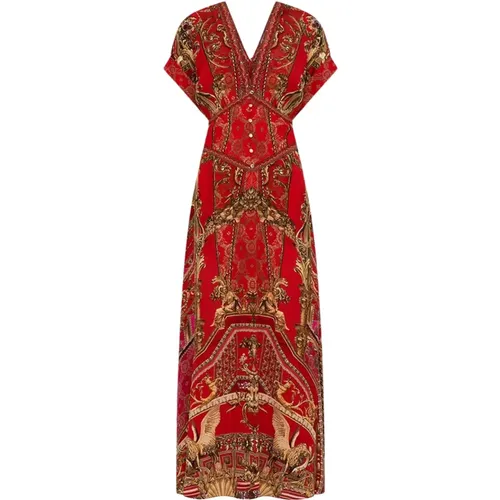 Opulentes Seidenkleid mit Korsettdetail , Damen, Größe: L - Camilla - Modalova
