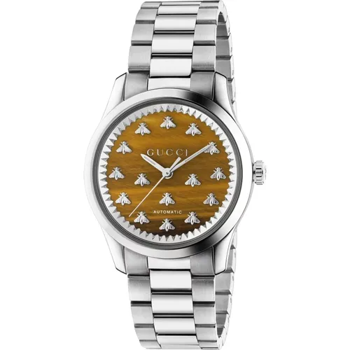 Steel Case with Tiger Eye Stone Dial and Bees , female, Sizes: ONE SIZE - Gucci - Modalova