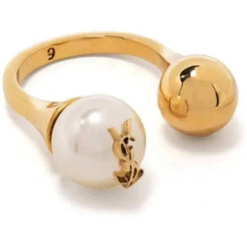Logo-Plaque Ballring mit Perlen-Detail - Saint Laurent - Modalova