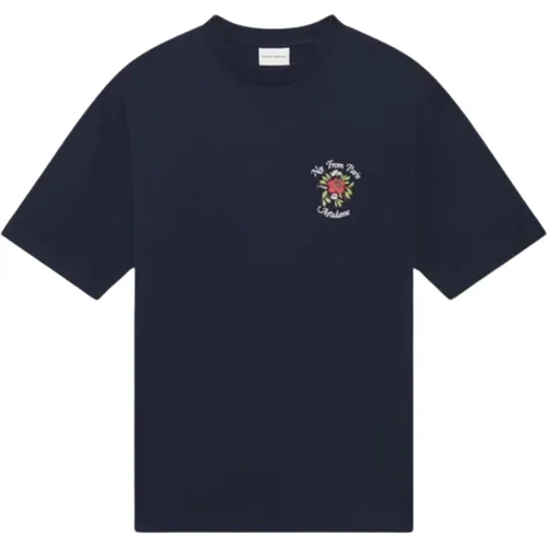 Slogan Flowers T-Shirt Navy , male, Sizes: M - Drole de Monsieur - Modalova