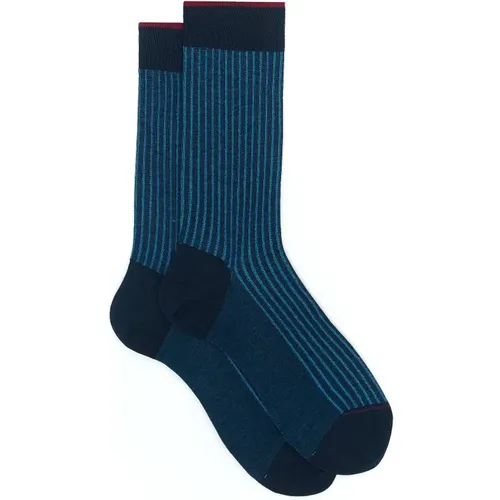 Kurze blaue plattierte Baumwollsocken für Herren , Herren, Größe: S - Gallo - Modalova