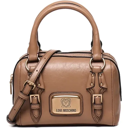 Kastanienbraune Gehämmerte Leder-Schultertasche - Love Moschino - Modalova