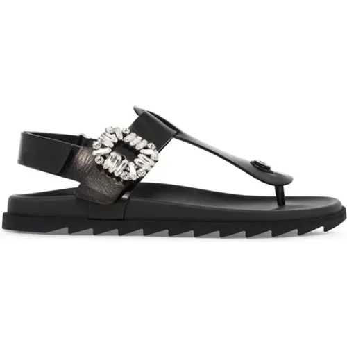 Leather Strass Buckle Flip Flops , female, Sizes: 3 UK, 7 UK, 5 UK, 4 UK - Roger Vivier - Modalova