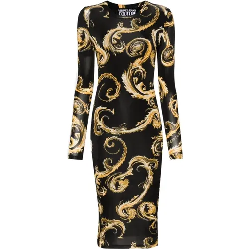 Schwarzes Kleid mit Chromo Couture Print , Damen, Größe: S - Versace Jeans Couture - Modalova