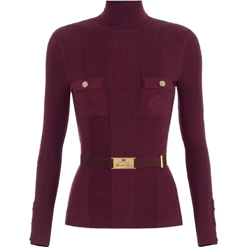 Ribbed Viscose Silk Sweater with High Collar , female, Sizes: S, L, XL, XS - Elisabetta Franchi - Modalova