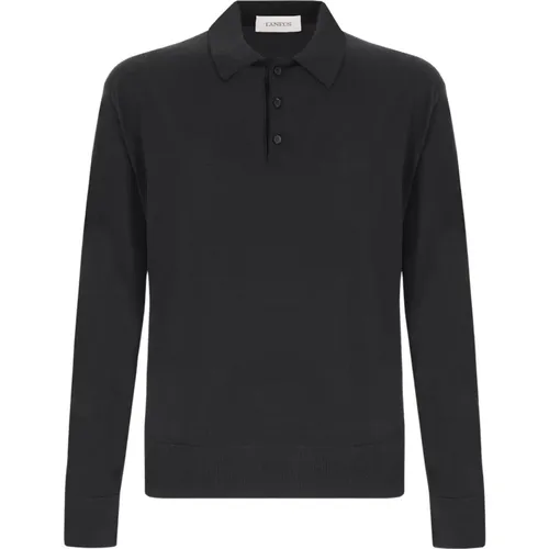 Long Sleeve Polo Shirt In Cashmere Wool Blend , male, Sizes: XL, 2XL - Laneus - Modalova