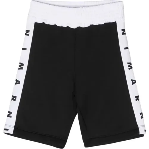 Schwarze Kinder Bermuda Shorts mit weißen Logo-Bändern - Marni - Modalova