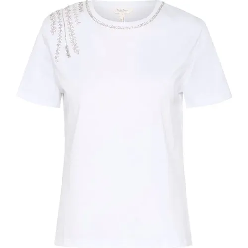 Weiße Zarte T-Shirt mit Dekorativen Details , Damen, Größe: XL - Part Two - Modalova