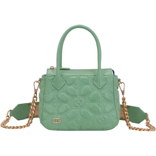Grüne Lederhandtasche mit Kettenriemen , Damen, Größe: ONE Size - La Carrie - Modalova