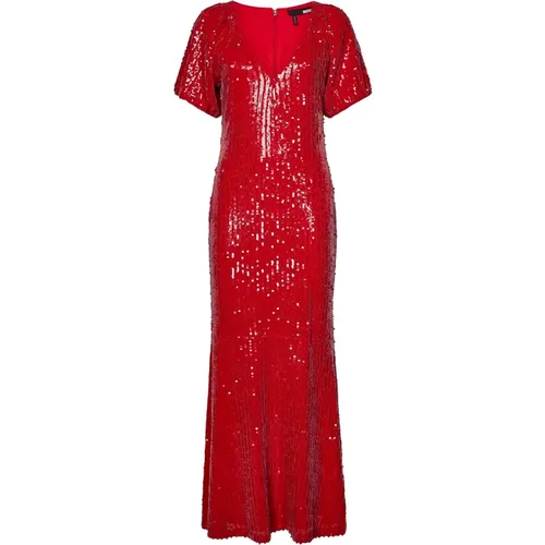 Rotes V-Ausschnitt Puffärmel Kleid - ROTATE Birger Christensen - Modalova