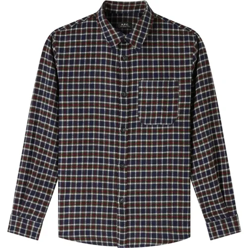 Navy Checkered Shirt Italian Material , male, Sizes: S - A.p.c. - Modalova