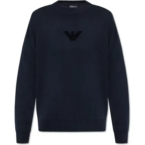 Sweater with logo and velvet finish , male, Sizes: XL, L, M, S - Emporio Armani - Modalova