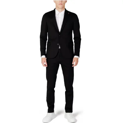 Schwarzer V-Ausschnitt Geknöpfter Anzug , Herren, Größe: 3XL - Mulish - Modalova