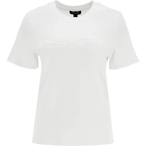 Logo Patch Rundhals Baumwoll T-shirt , Damen, Größe: XS - Marc Jacobs - Modalova