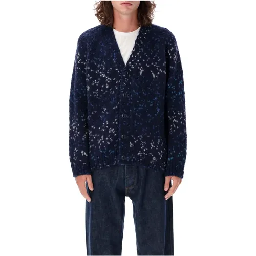 Navy Jacquard Knit Cardigan Aw24 , male, Sizes: M, L - YMC You Must Create - Modalova