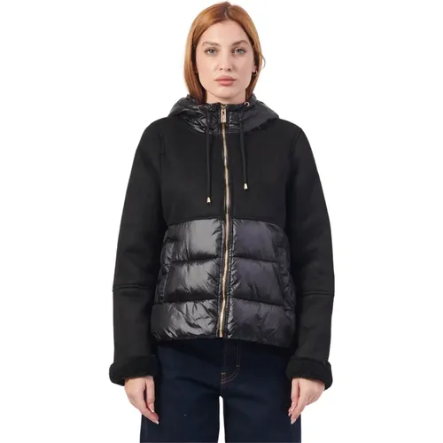 Schwarzer gesteppter Mantel mit Kapuze , Damen, Größe: 2XL - YES ZEE - Modalova