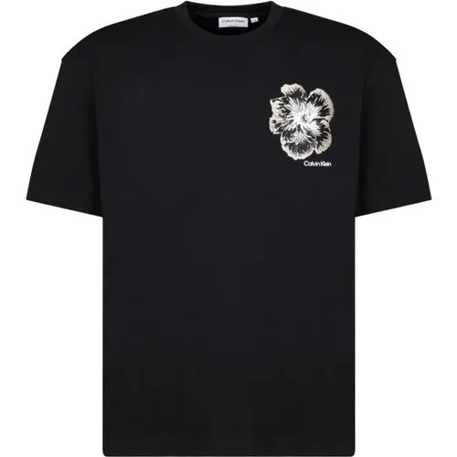 Night Flower Embroidered T-shirt , male, Sizes: S - Calvin Klein - Modalova