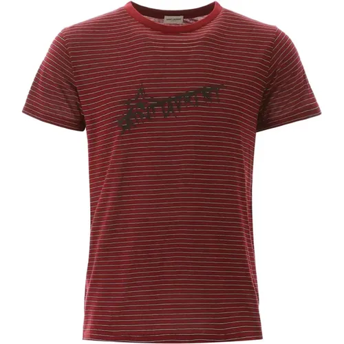 Rotes Baumwoll-Logo T-Shirt für Herren , Herren, Größe: S - Saint Laurent - Modalova