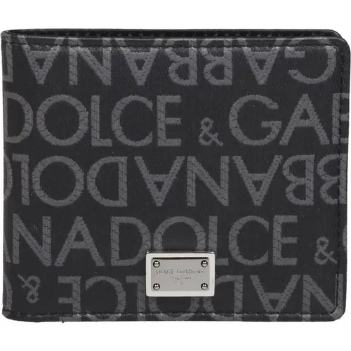 Logoed Jacquard Fabric Wallet, /Grey , male, Sizes: ONE SIZE - Dolce & Gabbana - Modalova