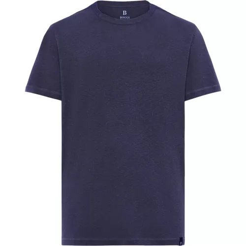 Gemischtes Leinen Baumwoll Jersey T-Shirt , Herren, Größe: L - Boggi Milano - Modalova