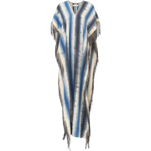 Hand-painted Long Fringed Cashmere Cape , female, Sizes: ONE SIZE - Chloé - Modalova