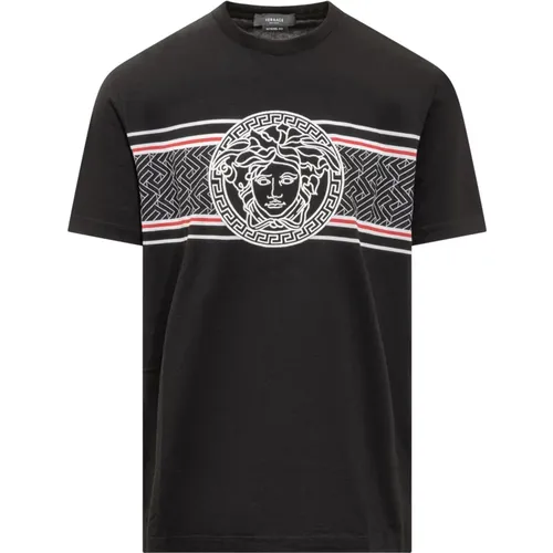 Schwarzes T-Shirt mit Rundhalsausschnitt und Medusa-Logo - Versace - Modalova
