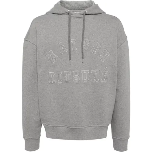 Besticktes Logo Grauer Pullover Hoodie , Herren, Größe: L - Maison Kitsuné - Modalova