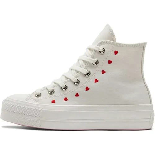 Weiße Rote Herzen Sneakers , Damen, Größe: 36 1/2 EU - Converse - Modalova