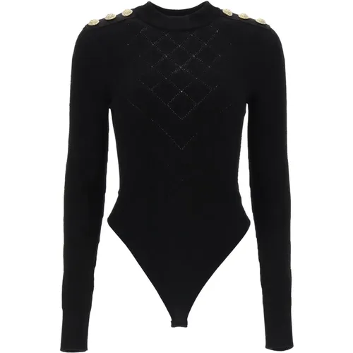 Textured Knit Bodysuit with Embossed Buttons , female, Sizes: M, S - Balmain - Modalova