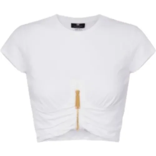 Weiße Drapierte Cup Cropped T-shirt , Damen, Größe: L - Elisabetta Franchi - Modalova