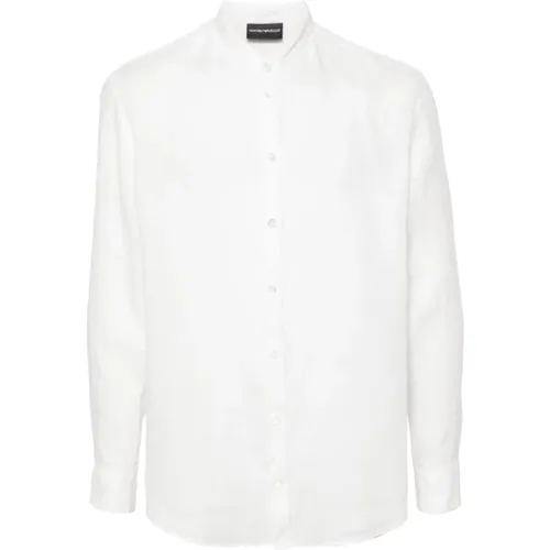 Weißes Leinenhemd mit Kragen , Herren, Größe: 3XL - Emporio Armani - Modalova