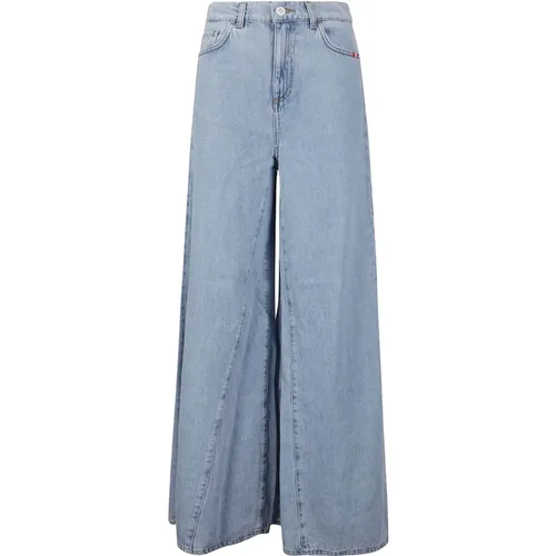 Stylish Broken Bleach Wide Jeans , female, Sizes: W25, W29, W26 - Amish - Modalova