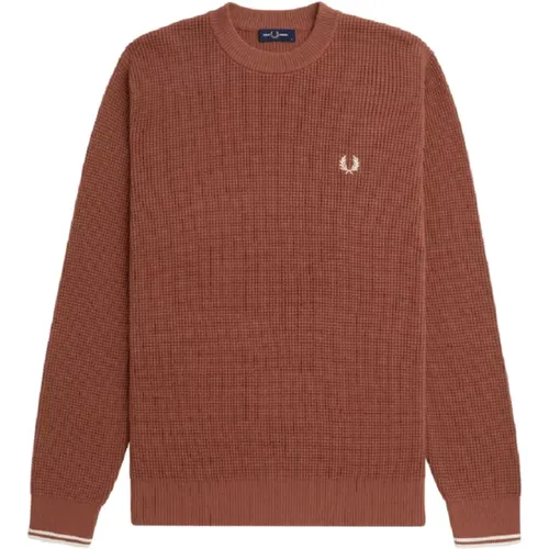 Brauner Pullover Wabenstruktur Layering-Stück , Herren, Größe: M - Fred Perry - Modalova